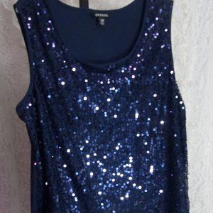 Mid Night Navy Blue Sequin Bling Tank  Top  Size  XL  NWT